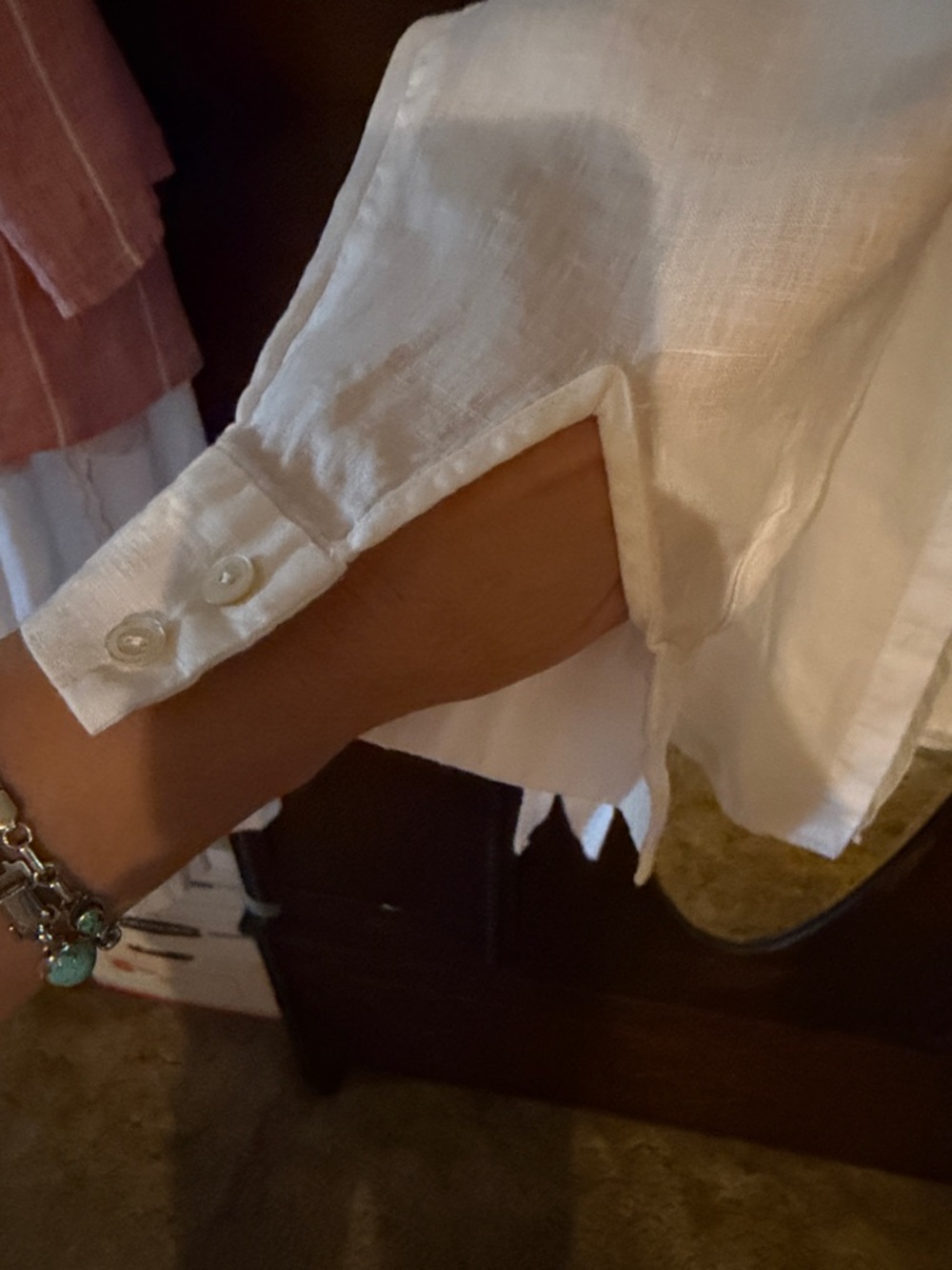 Eileen Fisher Shirt Womens -M- White Linen Button Front Long Sleeve Tunic Top - Picture 8 of 9